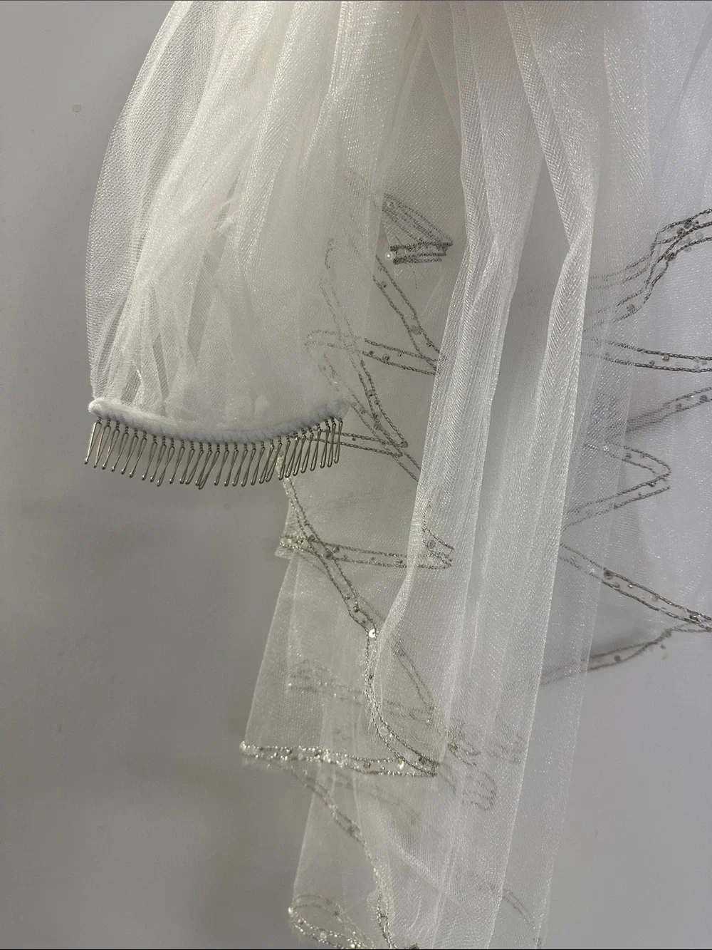 Bridal Veil with Silver Trim - White
